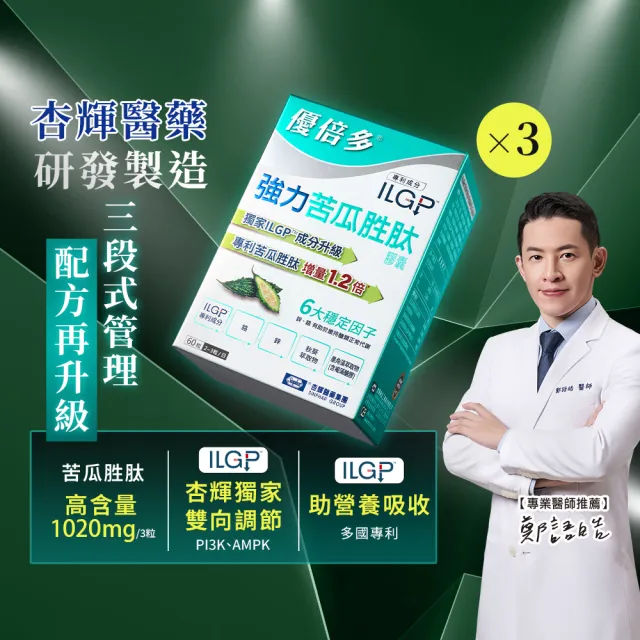 【YouBest 優倍多】強力苦瓜胜肽膠囊3入(共180粒-苦瓜含量三粒1020mg ILGP專利成分 雙向調節 77限時爆殺