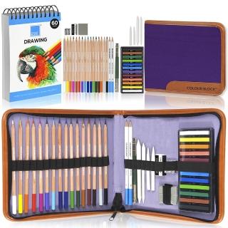 【COLOUR BLOCK】40件旅行寫生繪畫套組 畫具布包(色鉛筆 素描鉛筆 粉彩條 繪畫工具 小學生禮物)