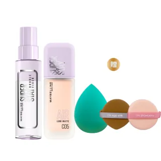 【MAYBELLINE 媚比琳】裸霧光持久水粉底x超持久極細雙效定妝噴霧(小方胖)