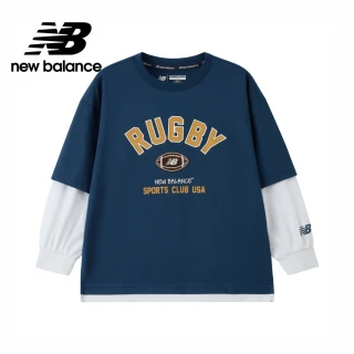 【NEW BALANCE】NB 童裝 美式橄欖球假兩件上衣_7DG2607WNV_男童/女童_藍色