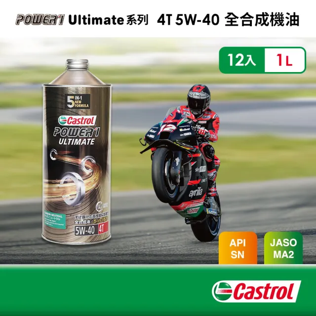 【CASTROL 嘉實多】Power 1 Ultimate 4T 5W40 全合成機油 (1Lx12入組)