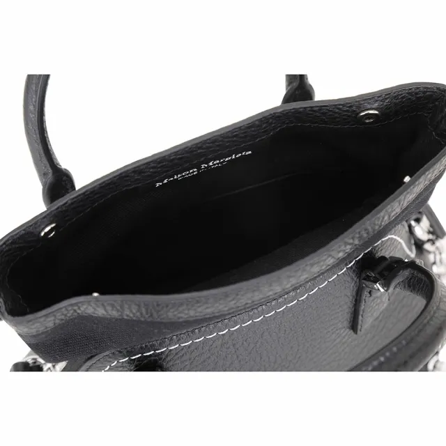 【MM6 MAISON MARGIELA】5AC 牛皮帆布內裡手提 肩背貝殼包-Micro 黑色