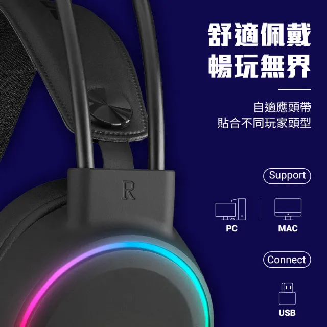 【e-Power】AURORA 7.1聲道 RGB 電競耳機麥克風 魔幻黑/幻雪白 耳機 麥克風(耳麥 RGB 環繞音效)
