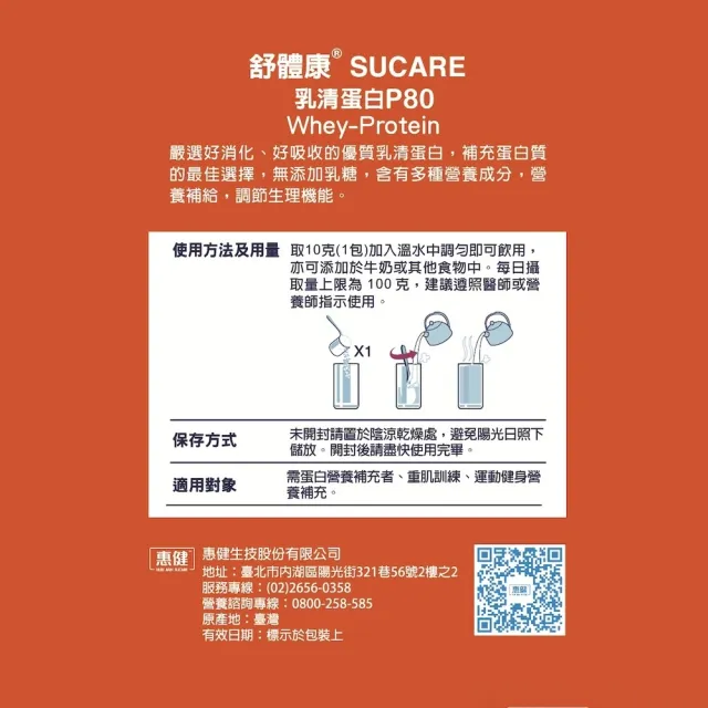【惠健】舒體康乳清蛋白P80隨身包(10克新包裝 各大醫院指定使用 含精胺酸、麩醯胺酸)