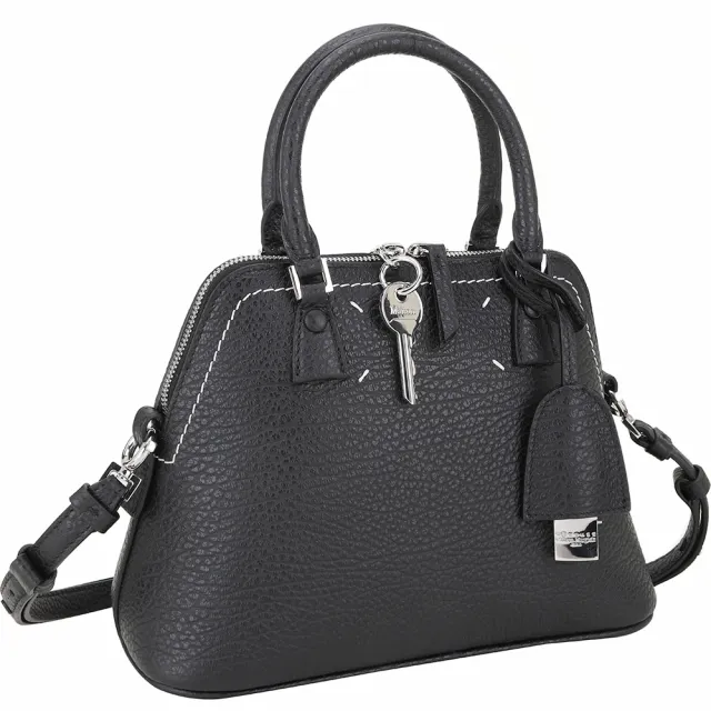 【MM6 MAISON MARGIELA】5AC小款 帆布內裡 牛皮手提 肩背貝殼包-黑色 法國精品
