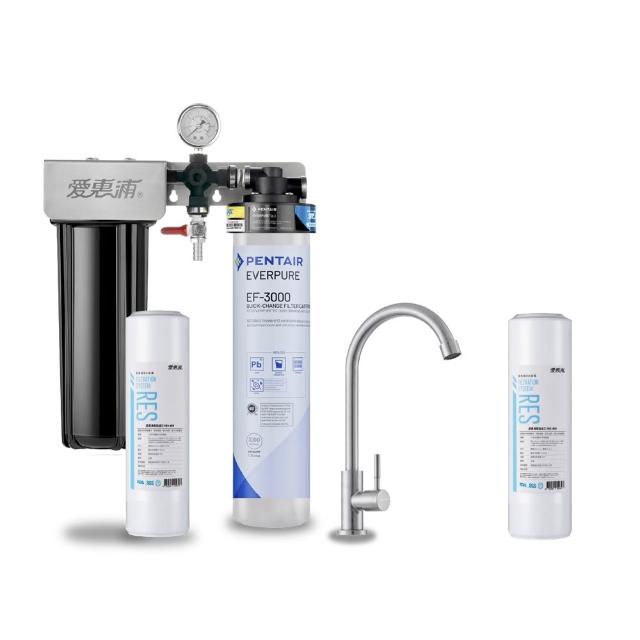【EVERPURE 愛惠浦】櫥下型 PURVIVE Duo-EF3000大流量不鏽鋼龍頭兩道式生飲淨水器(前置樹脂)