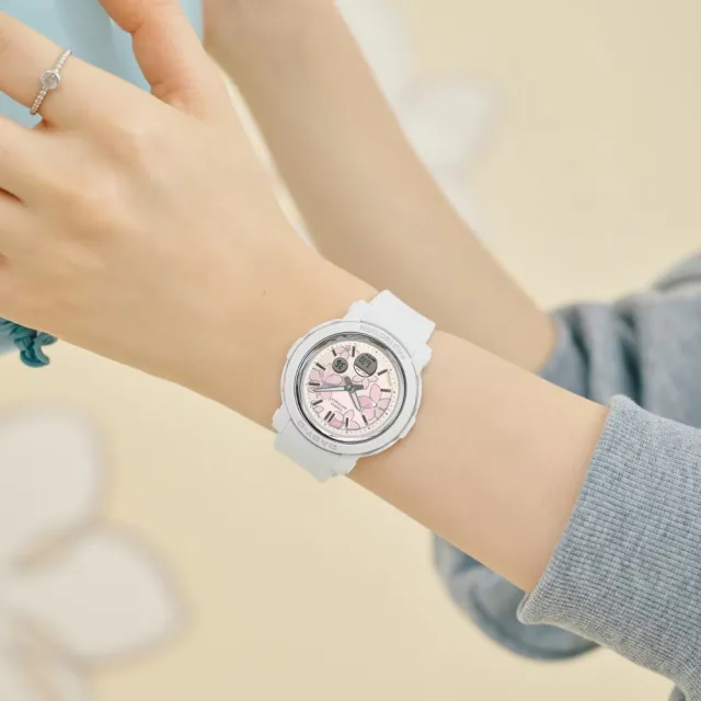 【CASIO 卡西歐】BABY-G BGA-290FL-7A 精緻花朵閃耀水晶雙顯腕錶 白 41.5mm