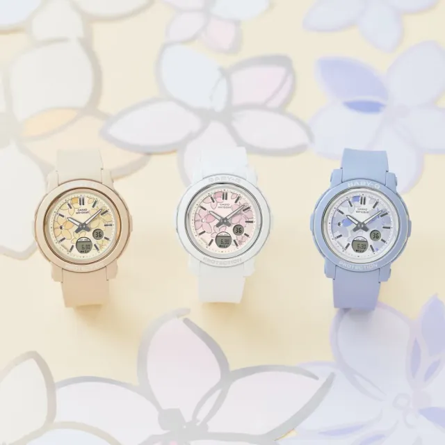 【CASIO 卡西歐】BABY-G BGA-290FL-7A 精緻花朵閃耀水晶雙顯腕錶 白 41.5mm