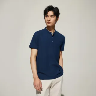 【G2000】男款 功能可機涼感立領網眼布短袖T恤-深藍色(5114151276) 38女王節首選