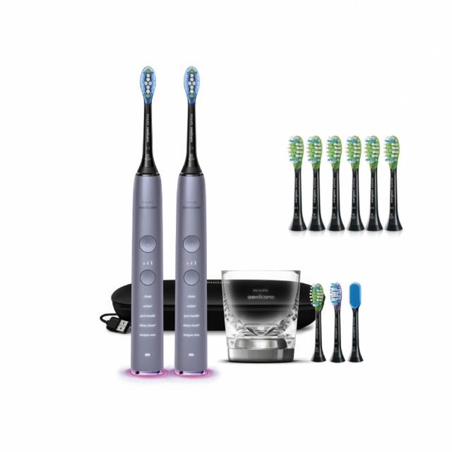 【Philips 飛利浦】官方直營 Sonicare鑽白極淨智能鑽石音波震動牙刷/電動牙刷-絢光銀HX9924/42(雙入組)