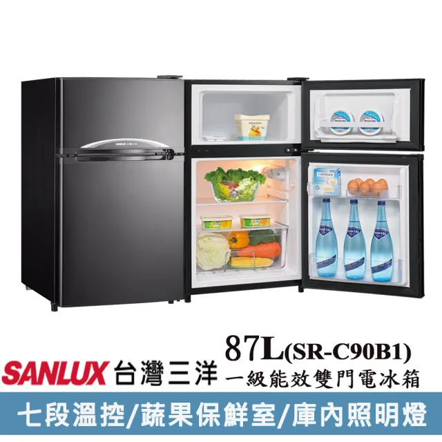 【SANLUX 台灣三洋】家電快配◆台灣製87公升一級能效雙門小冰箱(SR-C90B1)