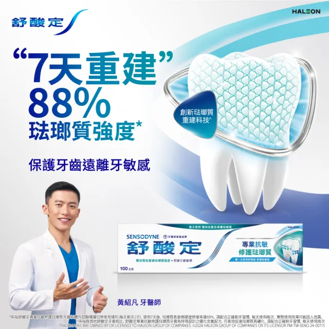 【SENSODYNE 舒酸定】進階護理 專業修護琺瑯質牙膏100g X1入(原味/亮白配方)