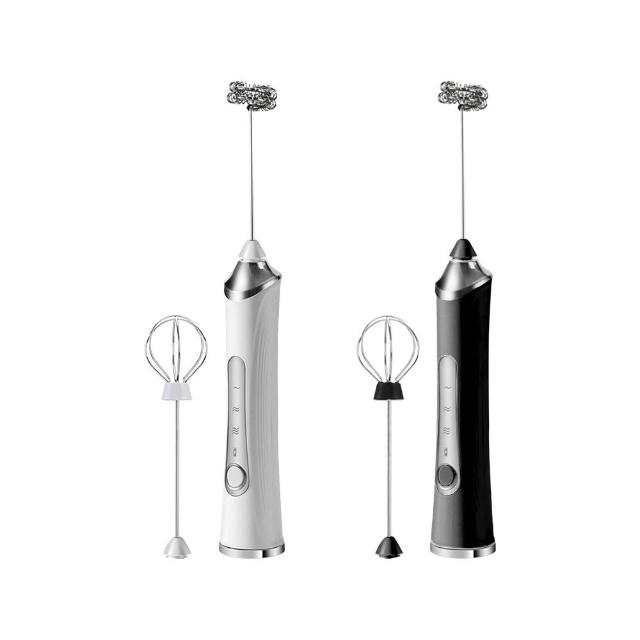 【AMPM】304不銹鋼USB雙頭無線電動攪拌器(打奶泡器 三段調節 攪拌器 起泡器 打發器)