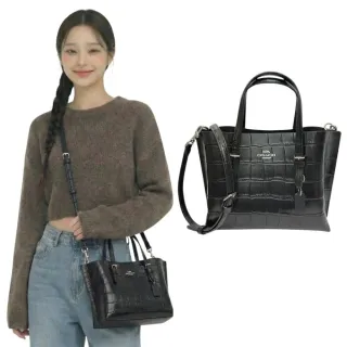 【COACH】Mollie系列簡約黑鱷魚壓紋牛皮手提斜肩背兩用包/可放長夾(CW017-SVBK)