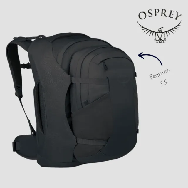 【Osprey】雙11 ☆2026新改款☆ Farpoint 55 多功能旅行背包 男 黑 Black (背包旅行 子母包 登機