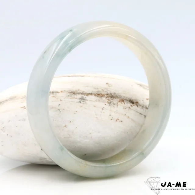 【JA-ME】天然A貨翡翠 冰種微透小三彩飄花寬版玉鐲#18