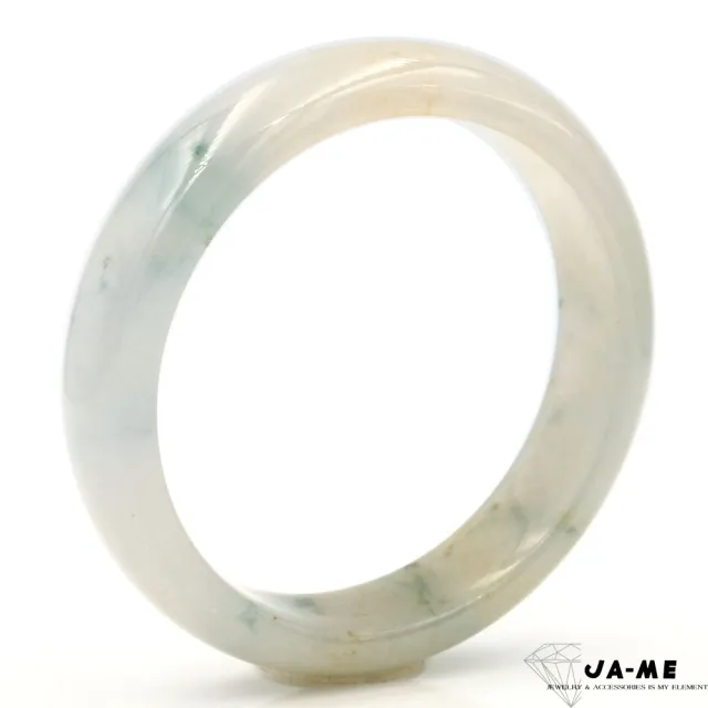 【JA-ME】天然A貨翡翠 冰種微透小三彩飄花寬版玉鐲#18
