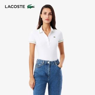 【LACOSTE】女裝-L.12.D 修身剪裁短袖Polo 衫(白/黃綠配條)