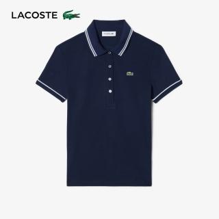 【LACOSTE】女裝-L.12.D 修身剪裁短袖Polo 衫(海軍藍/藍白配條)