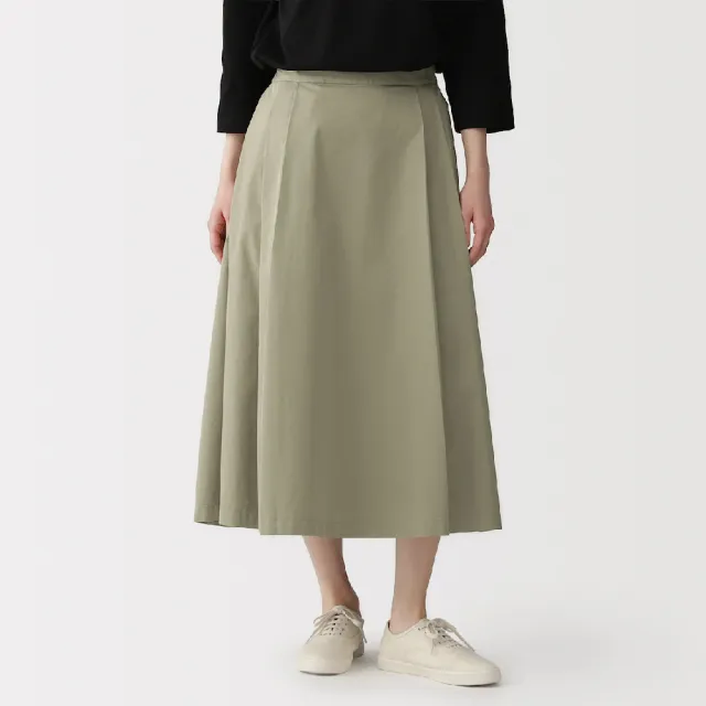 【MUJI 無印良品】女高密度斜紋織打褶裙(黑色/米色/暗藍)