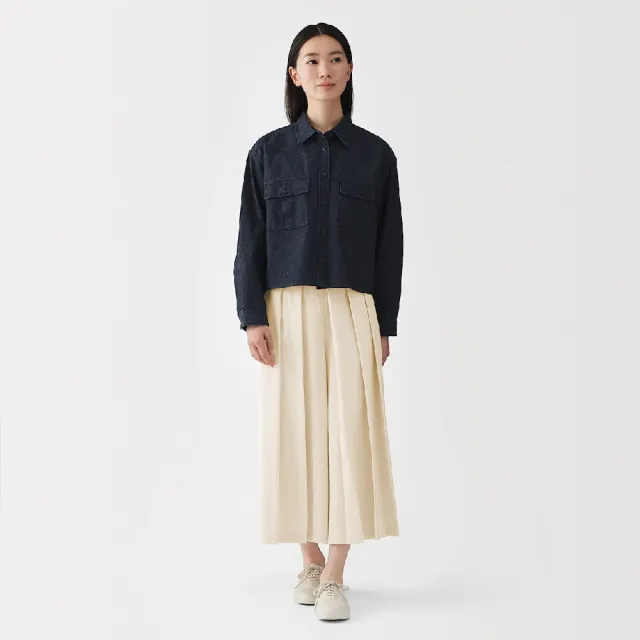 【MUJI 無印良品】女二重織日式和服寬襬褲(黑色/深藍/灰色/象牙白)