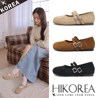 【HIKOREA】韓國空運。 雙鑽扣飾氣質輕量圓頭娃娃鞋/樂福鞋/版型偏小(71-3632/三色/現貨+預購)