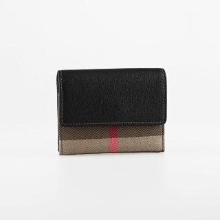 【BURBERRY 巴寶莉】三折式格紋零錢短夾(格紋黑)