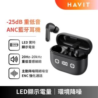 【Havit 海威特】TW984 -25dB 重低音ANC藍牙耳機(LED顯示｜官方APP支援)