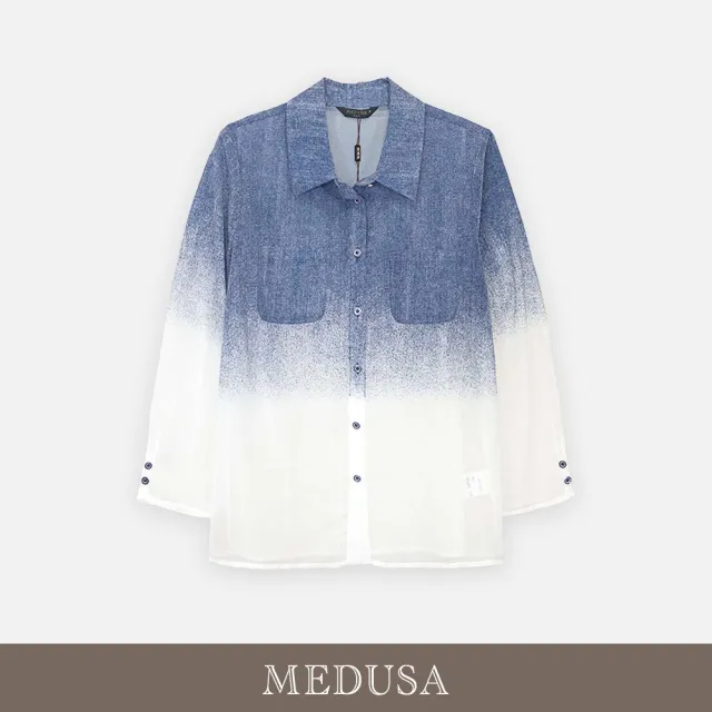 【MEDUSA 曼度莎】現貨-藝術漸層半透膚長袖襯衫（M-XL）｜漸層襯衫 透膚襯衫 女長袖上衣（701-53601）