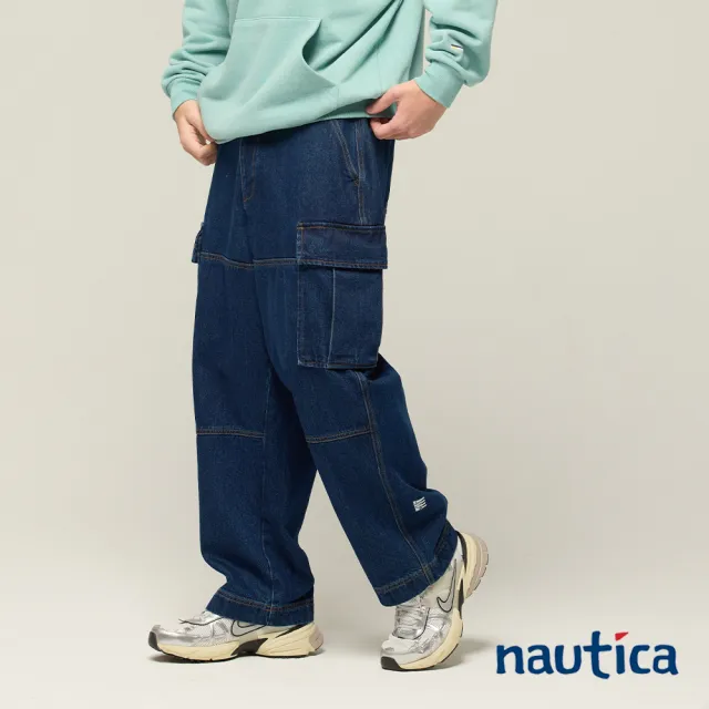 【NAUTICA】官方旗艦 City Boy系列 男裝 街頭寬版大口袋丹寧長褲(藍色)
