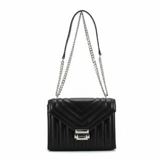 【Michael Kors】WHITNEY金屬鍊帶縫線皮革肩背/斜背包35R4SWHL6U(黑)