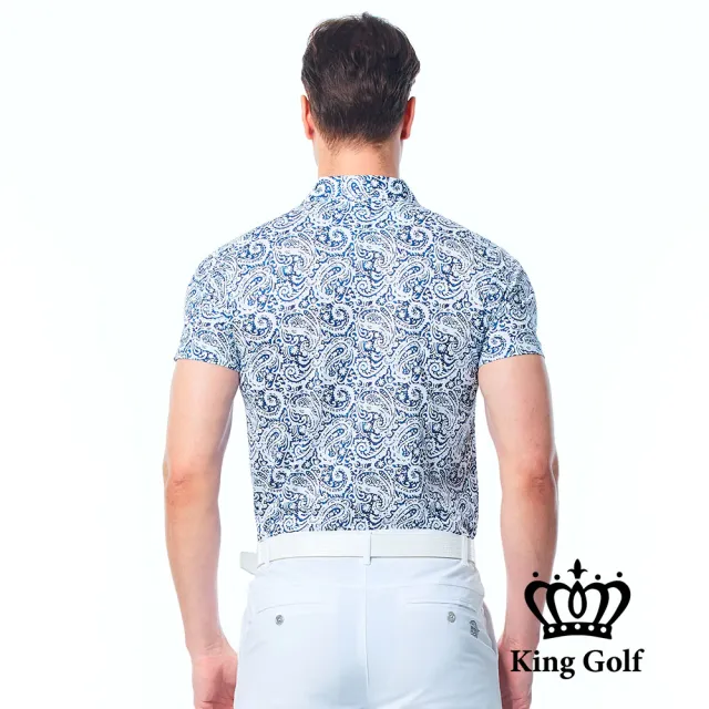 【KING GOLF】速達-網路限定款-男款變形蟲滿版印圖立體LOGO燙標短袖POLO衫/高爾夫球衫-丈青