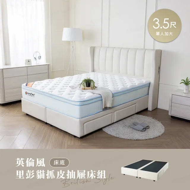 【H&D 東稻家居】台灣製里彭貓抓皮二抽床底3.5尺(MIT 防潑 六分板 單人加大)