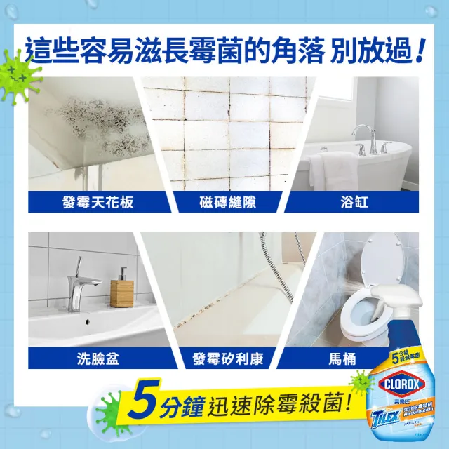 【Clorox 高樂氏】強效除霉清潔噴劑噴槍946mlx3(浴室/磁磚/馬桶/矽利康/淋浴間)