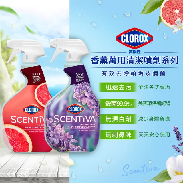 【Clorox高樂氏】香薰萬用清潔劑噴槍946ml-義大利薰衣草花香/葡萄柚及橙花香(浴室除垢/不含漂白水)
