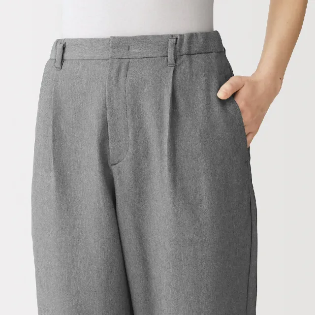 【MUJI 無印良品】女撥水加工彈性打褶錐形褲(灰色/黑色/暗藍)