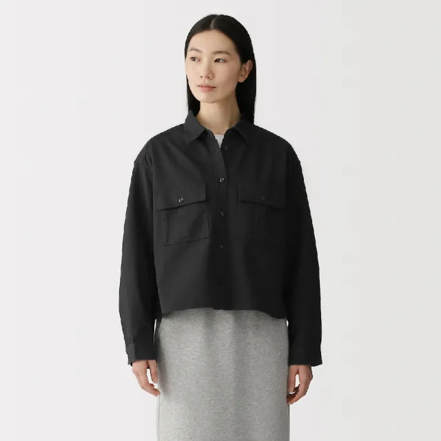 【MUJI 無印良品】女吉貝木棉混輕薄斜紋織長袖襯衫(黑色/原色)