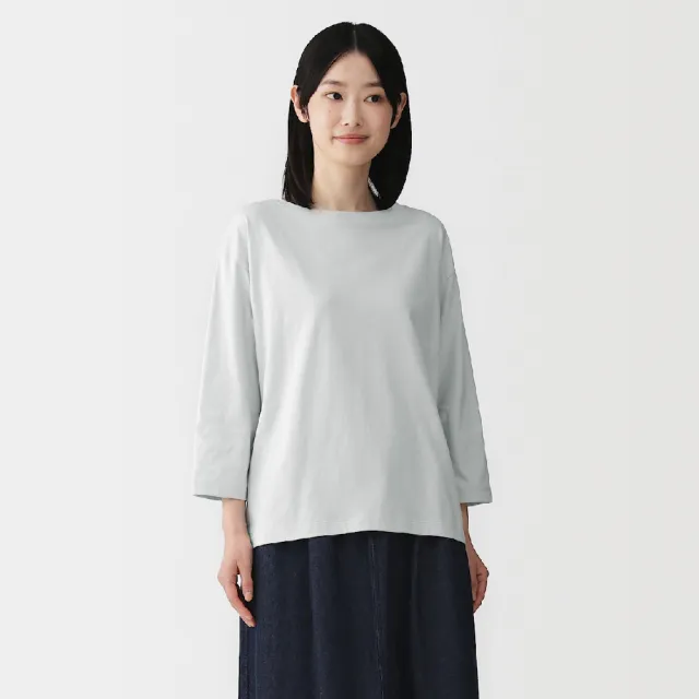 【MUJI 無印良品】女天竺船領七分袖T恤(白色/淺灰/深灰/黑色/煙燻粉/橘色/粉紫)