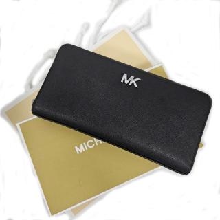 【Michael Kors】MK 荔枝紋壓印/防刮立體銀logo拉鍊長夾禮盒組(送禮)