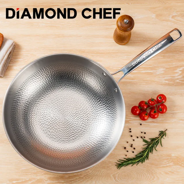 【DIAMOND CHEF】純鈦垂紋不鏽鋼鍋深炒鍋32cm(含可立蓋/IH爐可用/炒菜鍋)