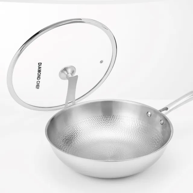 【DIAMOND CHEF】純鈦垂紋不鏽鋼鍋深炒鍋32cm(含可立蓋/IH爐可用/炒菜鍋)