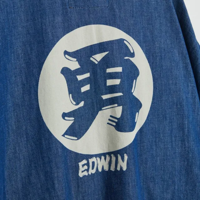 【EDWIN】男裝 白沙屯牛仔短袖法被(拔洗藍)