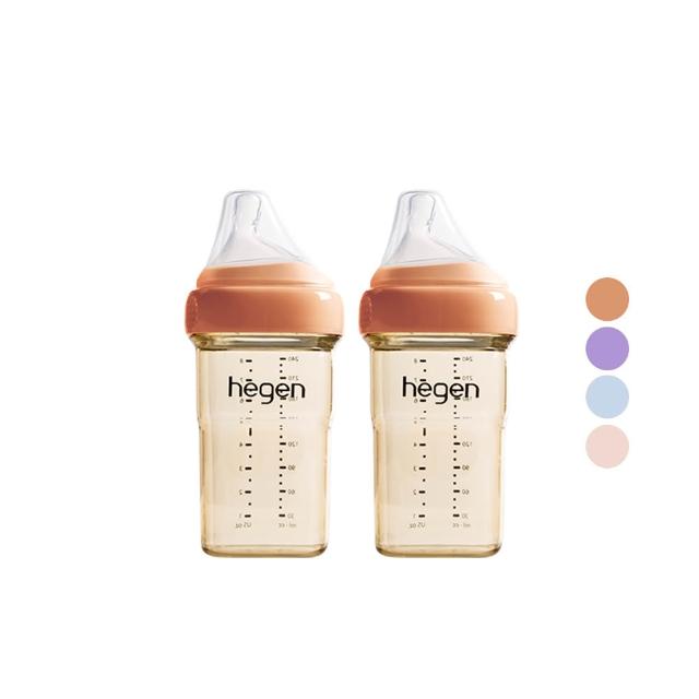 【hegen】總代理｜PCTO™金色奇蹟PPSU多功能方圓型寬口奶瓶 240ml 雙瓶組(嫣粉/沁藍/漾紫/柔褐楓)