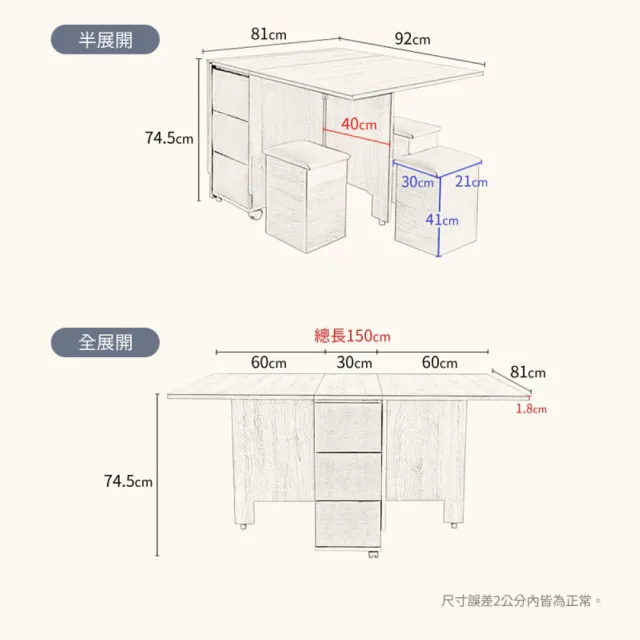 【IHouse】新團圓 免組裝台灣製桌椅組(1桌6椅/餐桌/摺疊桌)