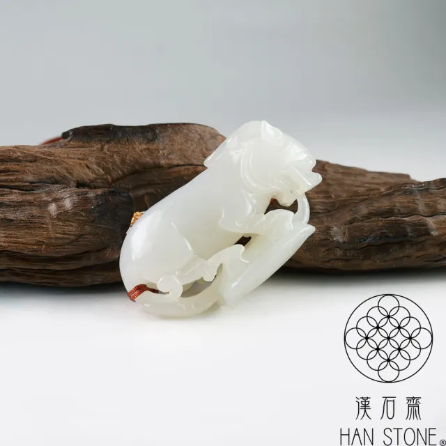 【漢石齋】天然和田玉 貔貅玄武玉佩小手把件 白玉(32*57*22mm)