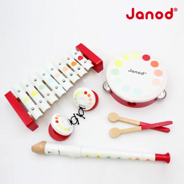 【Janod】音樂好好玩-樂器四件組(兒童樂器 鈴鼓/響板/直笛/鐵琴)（其他規格）