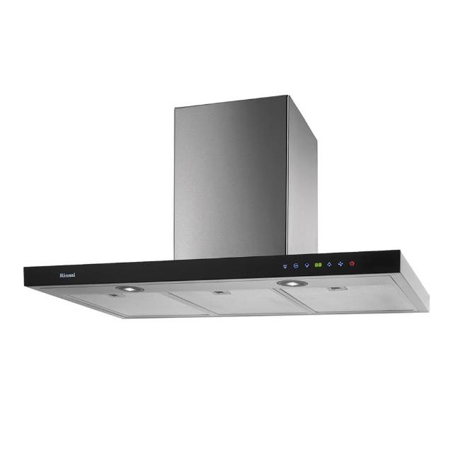 Rinnai 林內 RH-1221 倒T式油煙機，採用耐熱強化玻璃材質，電子式按鍵操作簡便，1段風速設計強力抽油煙。機體尺寸895×505×432mm，適用110V/60Hz電壓，保固1年，BSMI許可R51114。標準安裝，高效廚房清潔首選。