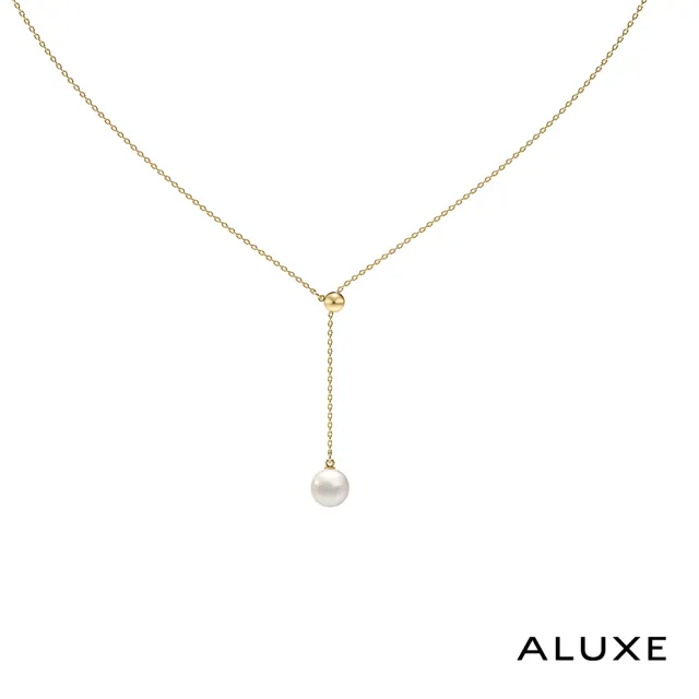 【ALUXE 亞立詩】10K金 天然淡水珍珠 金球V型 垂墜 項鍊(珍愛系列 Be True)