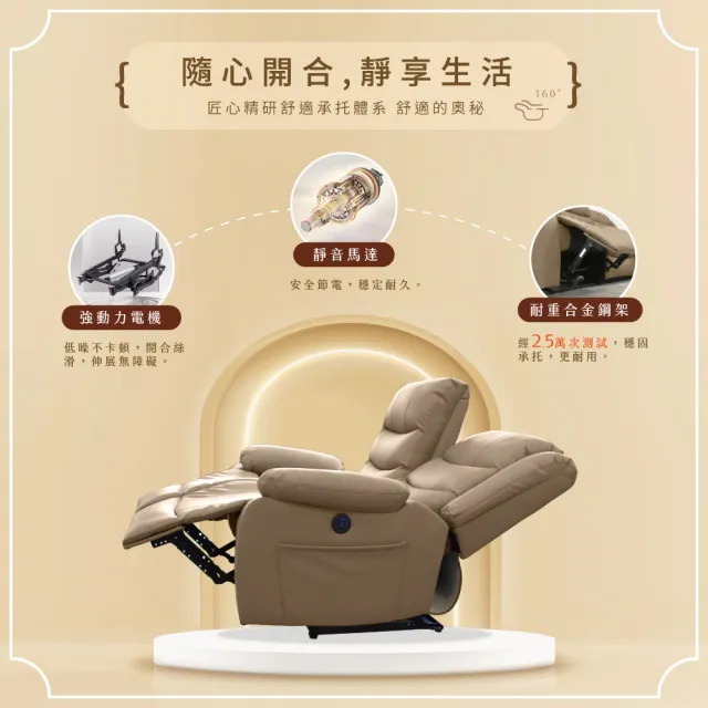 【IHouse】頭等尊享艙 2人納帕加厚皮革 雙位電動沙發(2人座/附USB)