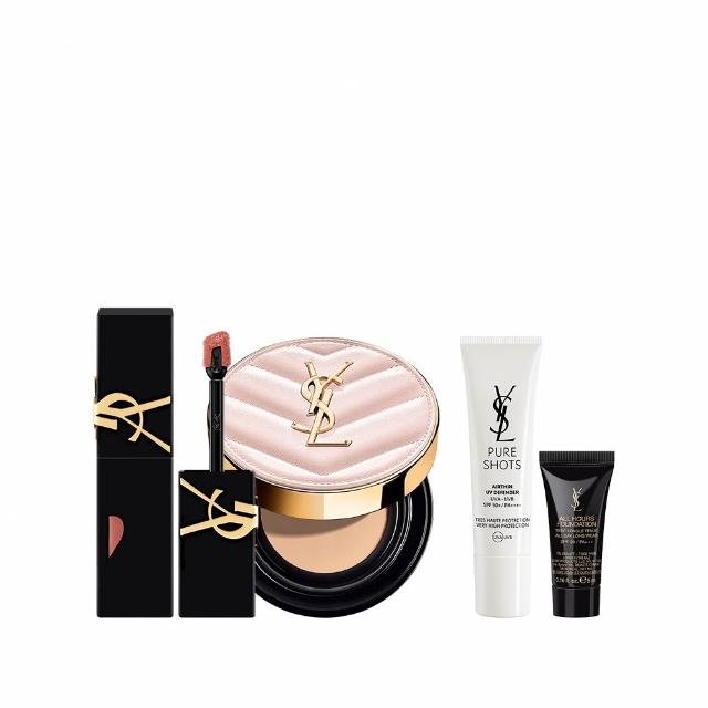 【YSL】官方直營 超模光感鎖吻彩妝組(超模光感精華水氣墊+奢華印記鎖吻霧唇釉)